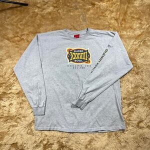Reebok Vintage 2004 Super Bowl Houston Grey Long Sleeve T-Shirt Size XL‎ 25x31